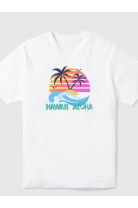 Colorful Coconut Tree Printing Cotton Men's Short Sleeve Tee