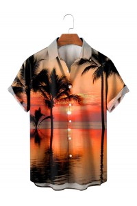 Seaside Sunset Palm Print Shirt 76273884X