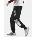 Mens Letter Print Stitching Cotton Drawstring Cuffed Jogger Pants With Pocket