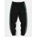 Men Corduroy Side Striped Pockets Drawstring Beam Feet Jogger Pants