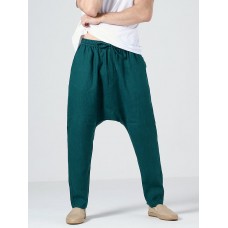 Mens 100  Cotton Solid Color Baggy Casual Drawstring Pants