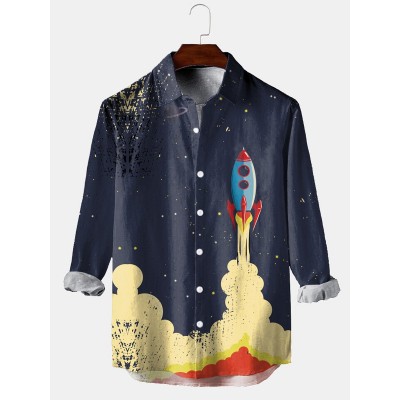 Men's Space Rocket Hawaiian Short Sleeve Shirt