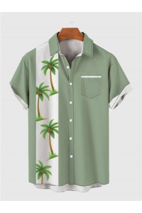 Vintage Style Green And Coconut Tree Printing Men's Short Sleeve Shirt