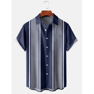 Men's Basic Striped Contrast Short Sleeve Shirt