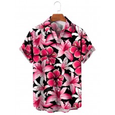 Men's Resort Pink Hibiscus Lily Short Sleeve Shirt