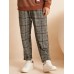 Men Glen Plaid Drawstring Waist Pockets Straight Casual Pants