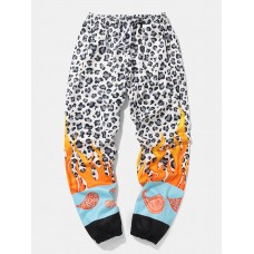 Mens Casual Animal Print Patchwork Elastic Waist Pants